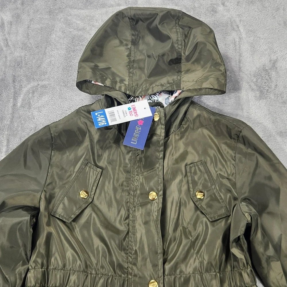 Limited Too Jacket Girls Large 14/16 Hooded Raincoat‎ New Army Polyester